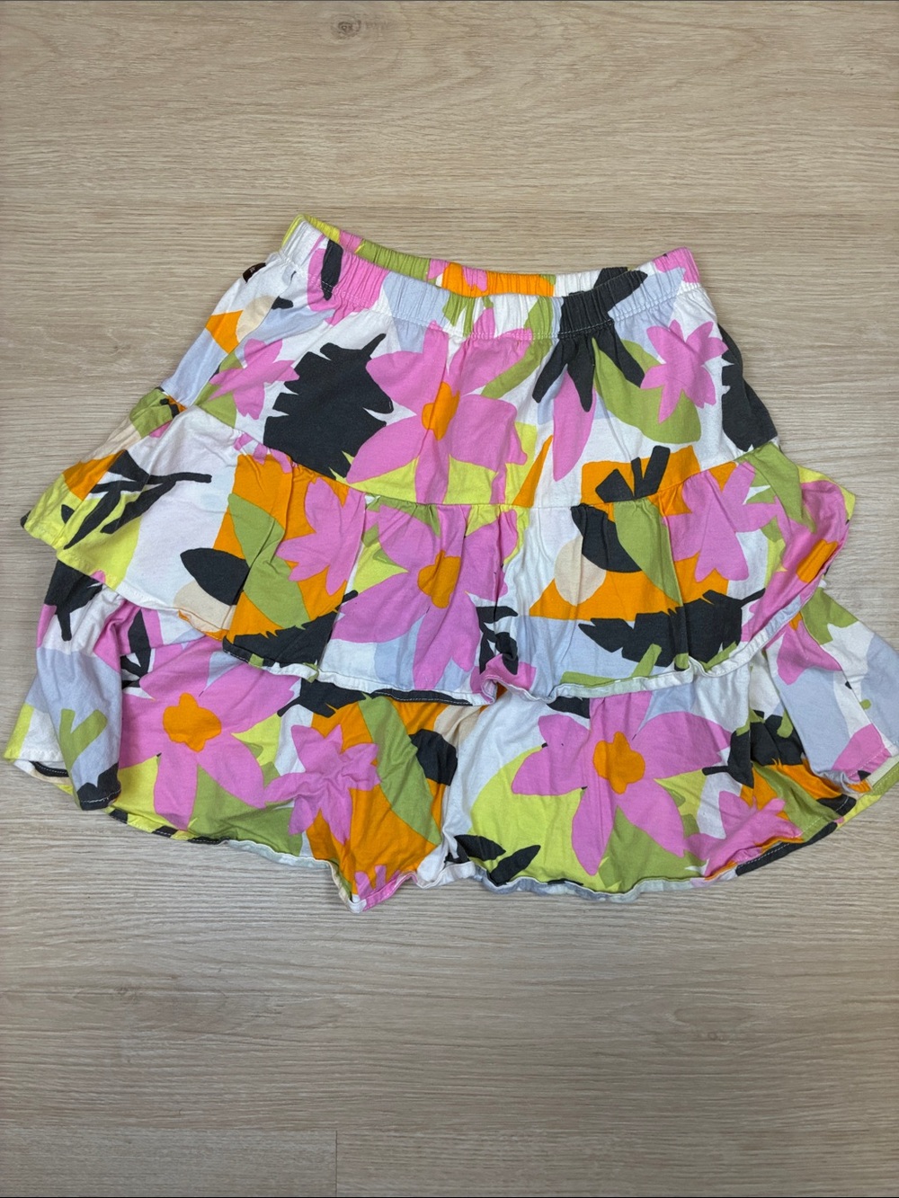 Tea Collection Floral Tiered Skirt in Pink, Orange, Green, Black & White